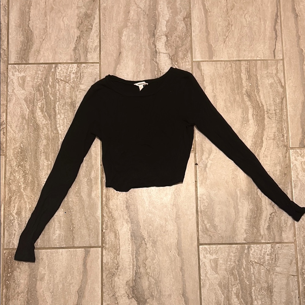 Brown and Cream Fitted Long Sleeve Crop Top